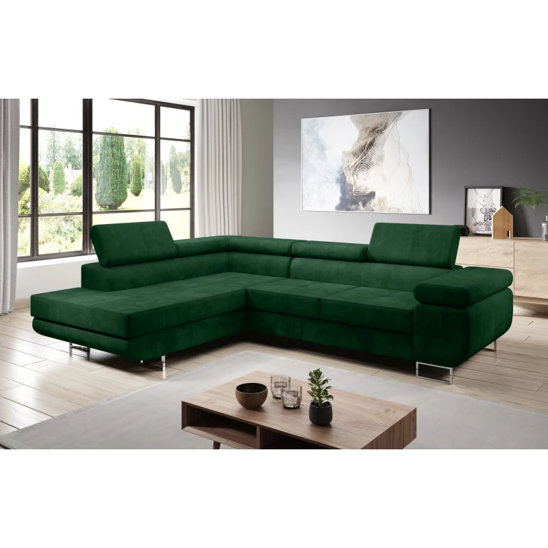 Rozkládací rohová sedačka PARASKA L - láhvově zelená, levý roh