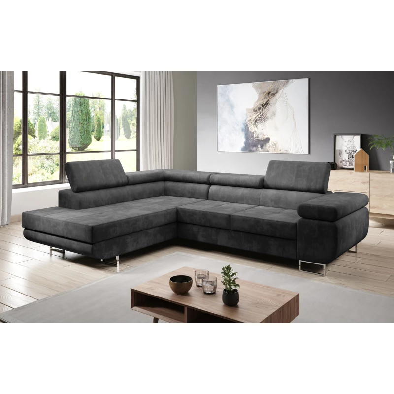 Rozkládací rohová sedačka PARASKA L - tmavě šedá, levý roh