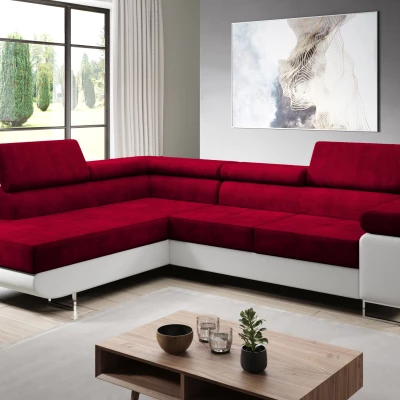 Rozkládací rohová sedačka PARASKA L - bílá / červená, levý roh