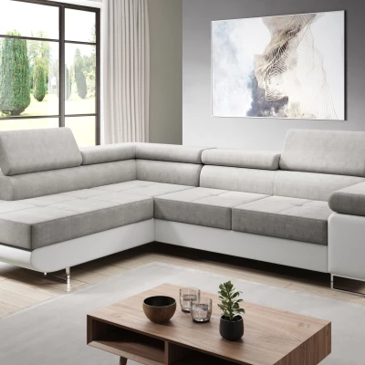 Rozkládací rohová sedačka PARASKA L - bílá / světle šedá, levý roh