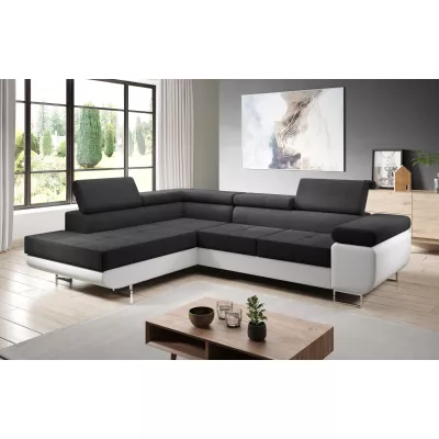 Rozkládací rohová sedačka PARASKA L - bílá / černá, levý roh