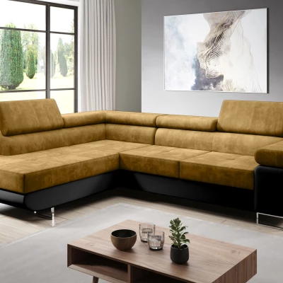 Rozkládací rohová sedačka PARASKA L - černá / hořčicová, levý roh