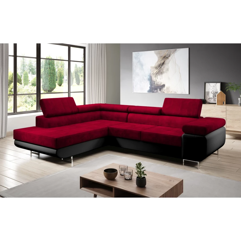 Rozkládací rohová sedačka PARASKA L - černá / červená, levý roh