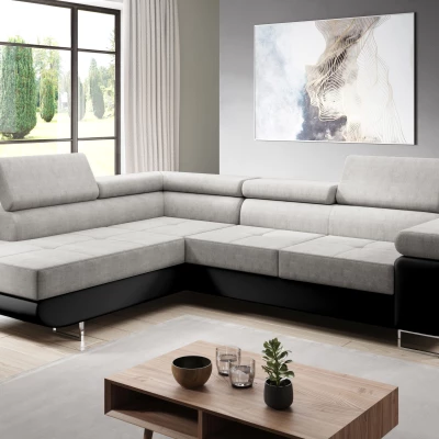 Rozkládací rohová sedačka PARASKA L - černá / světle šedá, levý roh