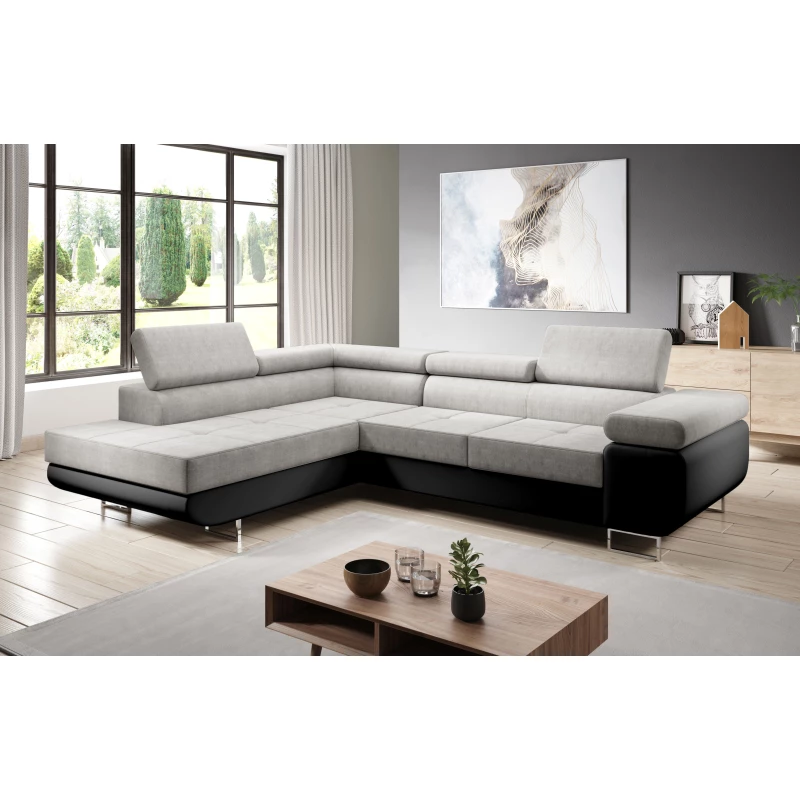 Rozkládací rohová sedačka PARASKA L - černá / světle šedá, levý roh