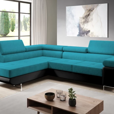 Rozkládací rohová sedačka PARASKA L - černá / světle modrá, levý roh