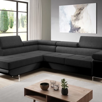 Rozkládací rohová sedačka PARASKA L - černá eko kůže / černá, levý roh