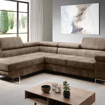 Rozkládací rohová sedačka PARASKA L - světle hnědá, levý roh