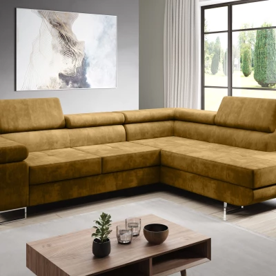 Rozkládací rohová sedačka PARASKA L - hořčicová, pravý roh