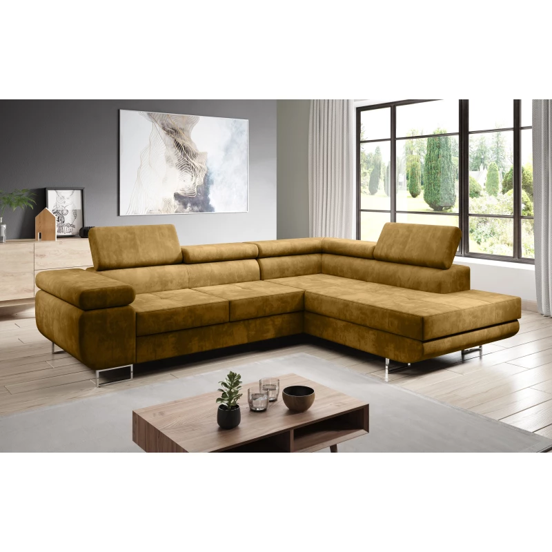 Rozkládací rohová sedačka PARASKA L - hořčicová, pravý roh