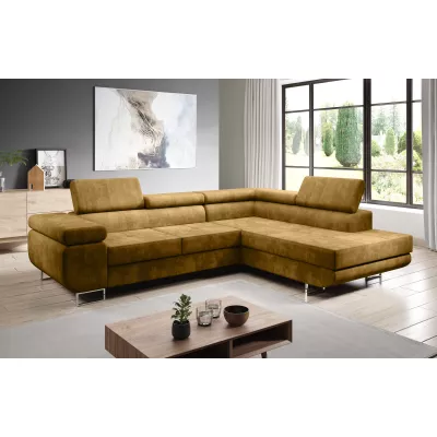 Rozkládací rohová sedačka PARASKA L - hořčicová, pravý roh