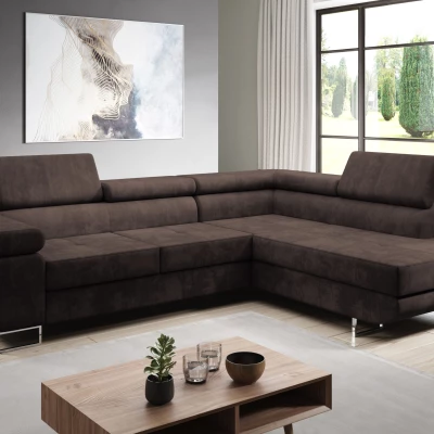 Rozkládací rohová sedačka PARASKA L - tmavě hnědá, pravý roh