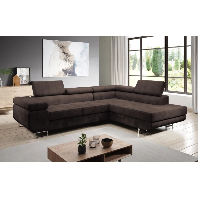 Rozkládací rohová sedačka PARASKA L - tmavě hnědá, pravý roh