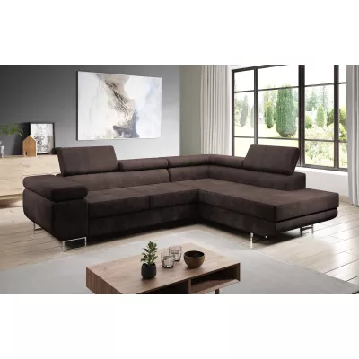 Rozkládací rohová sedačka PARASKA L - tmavě hnědá, pravý roh