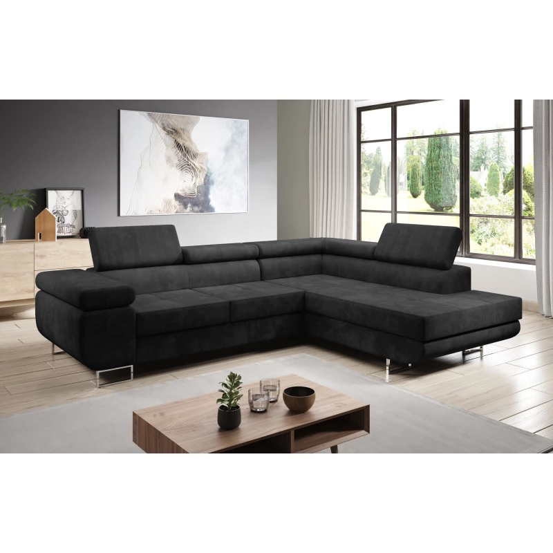 Rozkládací rohová sedačka PARASKA L - černá, pravý roh