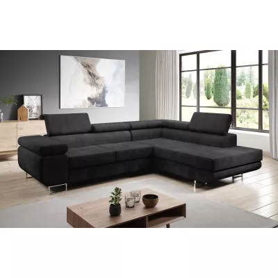 Rozkládací rohová sedačka PARASKA L - černá, pravý roh