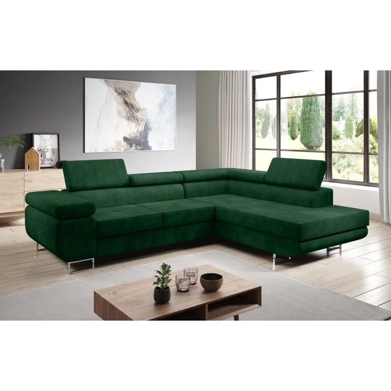 Rozkládací rohová sedačka PARASKA L - láhvově zelená, pravý roh