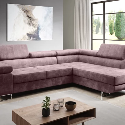 Rozkládací rohová sedačka PARASKA L - růžová, pravý roh