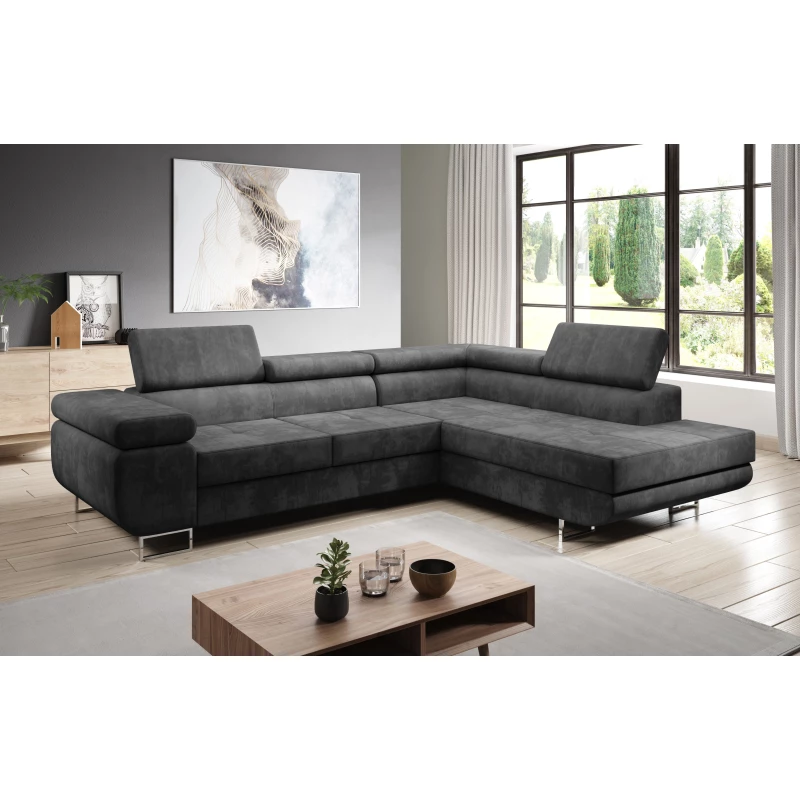 Rozkládací rohová sedačka PARASKA L - tmavě šedá, pravý roh