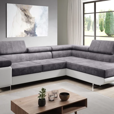 Rozkládací rohová sedačka PARASKA L - bílá / šedá, pravý roh