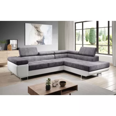 Rozkládací rohová sedačka PARASKA L - bílá / šedá, pravý roh