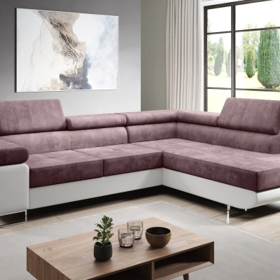 Rozkládací rohová sedačka PARASKA L - bílá / růžová, pravý roh