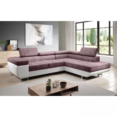 Rozkládací rohová sedačka PARASKA L - bílá / růžová, pravý roh