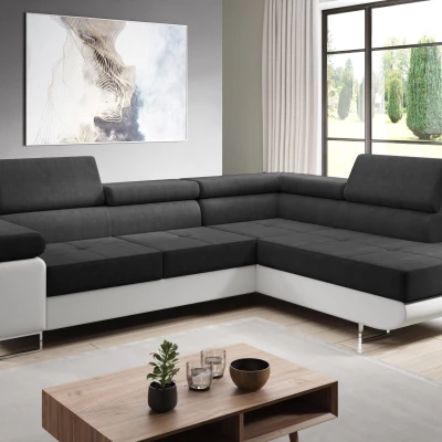 Rozkládací rohová sedačka PARASKA L - bílá / černá, pravý roh