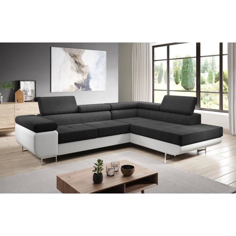 Rozkládací rohová sedačka PARASKA L - bílá / černá, pravý roh