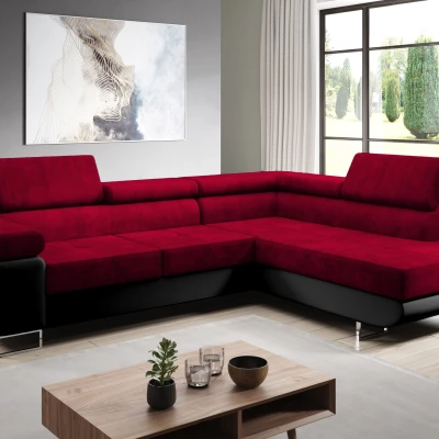 Rozkládací rohová sedačka PARASKA L - černá / červená, pravý roh