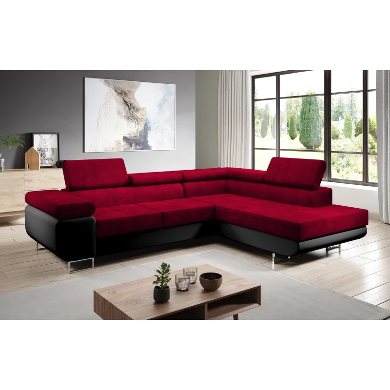 Rozkládací rohová sedačka PARASKA L - černá / červená, pravý roh