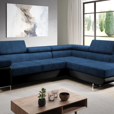 Rozkládací rohová sedačka PARASKA L - černá / modrá, pravý roh