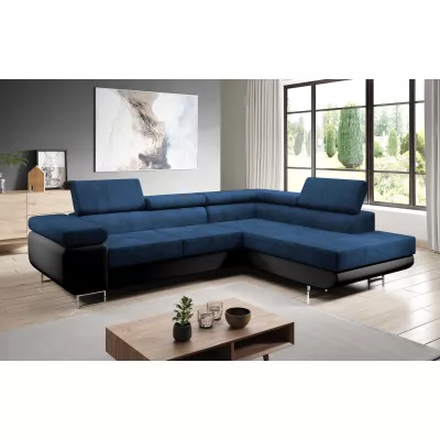 Rozkládací rohová sedačka PARASKA L - černá / modrá, pravý roh