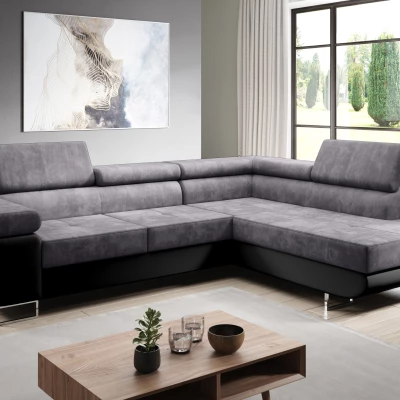 Rozkládací rohová sedačka PARASKA L - černá / šedá, pravý roh