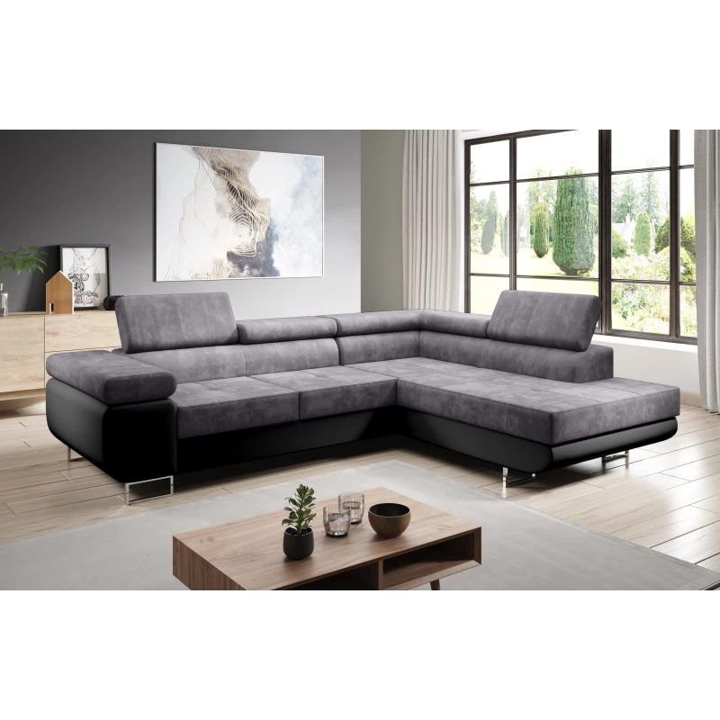 Rozkládací rohová sedačka PARASKA L - černá / šedá, pravý roh