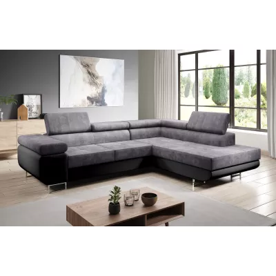 Rozkládací rohová sedačka PARASKA L - černá / šedá, pravý roh