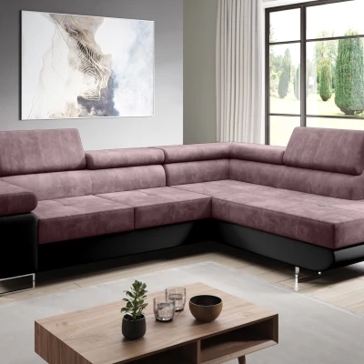 Rozkládací rohová sedačka PARASKA L - černá / růžová, pravý roh