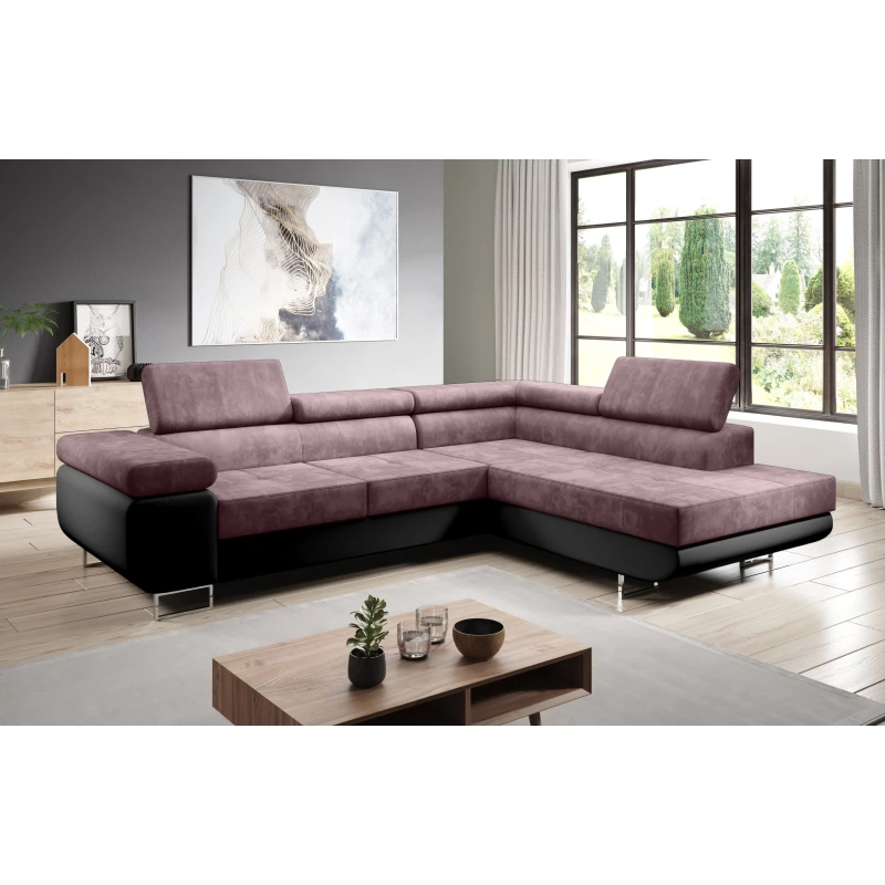 Rozkládací rohová sedačka PARASKA L - černá / růžová, pravý roh