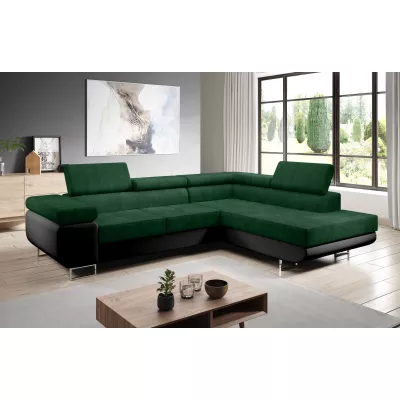 Rozkládací rohová sedačka PARASKA L - černá / láhvově zelená, pravý roh