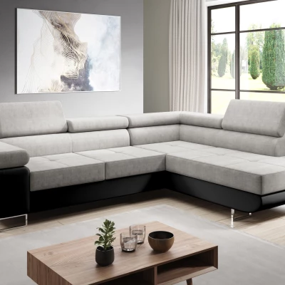 Rozkládací rohová sedačka PARASKA L - černá / světle šedá, pravý roh