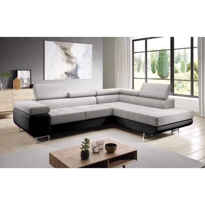 Rozkládací rohová sedačka PARASKA L - černá / světle šedá, pravý roh