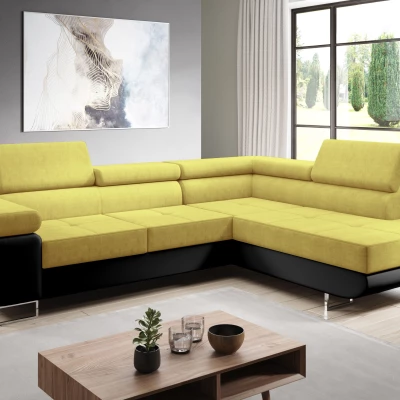 Rozkládací rohová sedačka PARASKA L - černá / žlutá, pravý roh