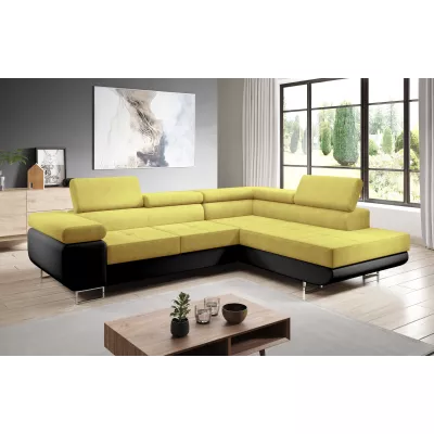 Rozkládací rohová sedačka PARASKA L - černá / žlutá, pravý roh