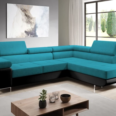 Rozkládací rohová sedačka PARASKA L - černá / světle modrá, pravý roh