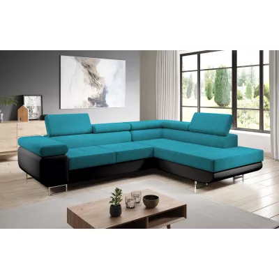 Rozkládací rohová sedačka PARASKA L - černá / světle modrá, pravý roh