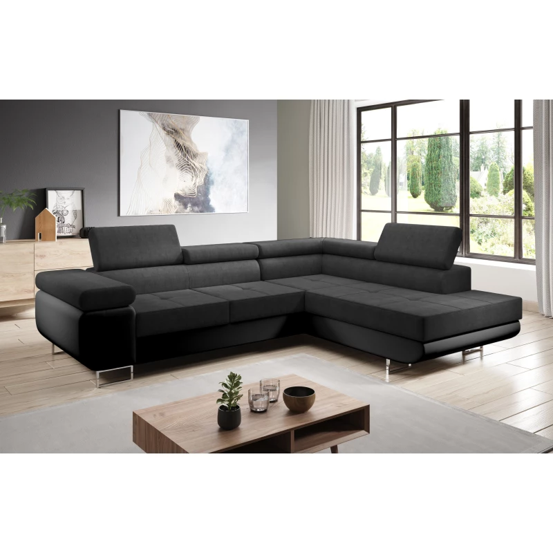 Rozkládací rohová sedačka PARASKA L - černá eko kůže / černá, pravý roh