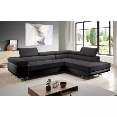 Rozkládací rohová sedačka PARASKA L - černá eko kůže / černá, pravý roh