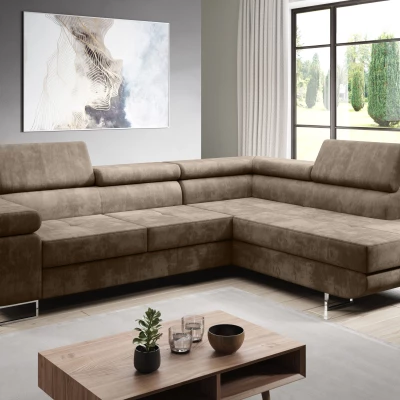 Rozkládací rohová sedačka PARASKA L - světle hnědá, pravý roh