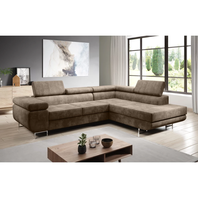 Rozkládací rohová sedačka PARASKA L - světle hnědá, pravý roh