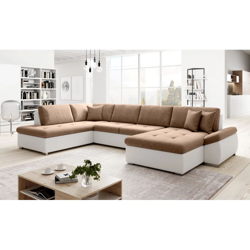 Rozkládací sedací souprava do U ODETTE - bílá / hnědá